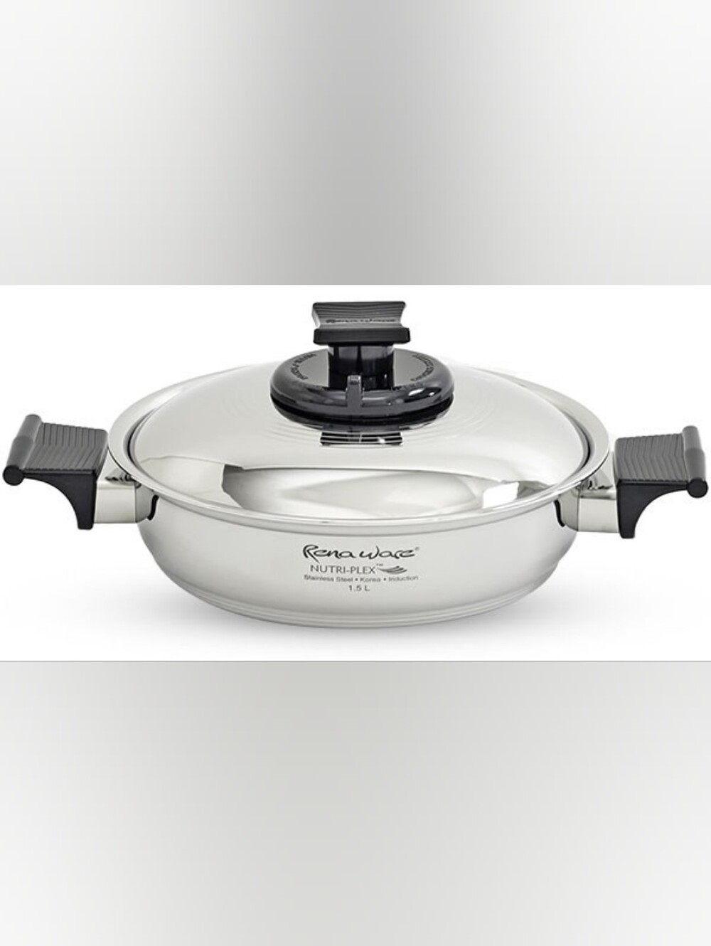Nutri-Plex 1.5L Stainless Steel Covered Skillet in Silver with Black Handles